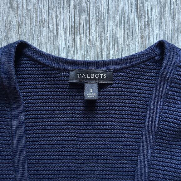 Talbots Navy Blue/White Striped Cotton Blend Long Cardigan Sweater Size Small - Picture 6 of 7